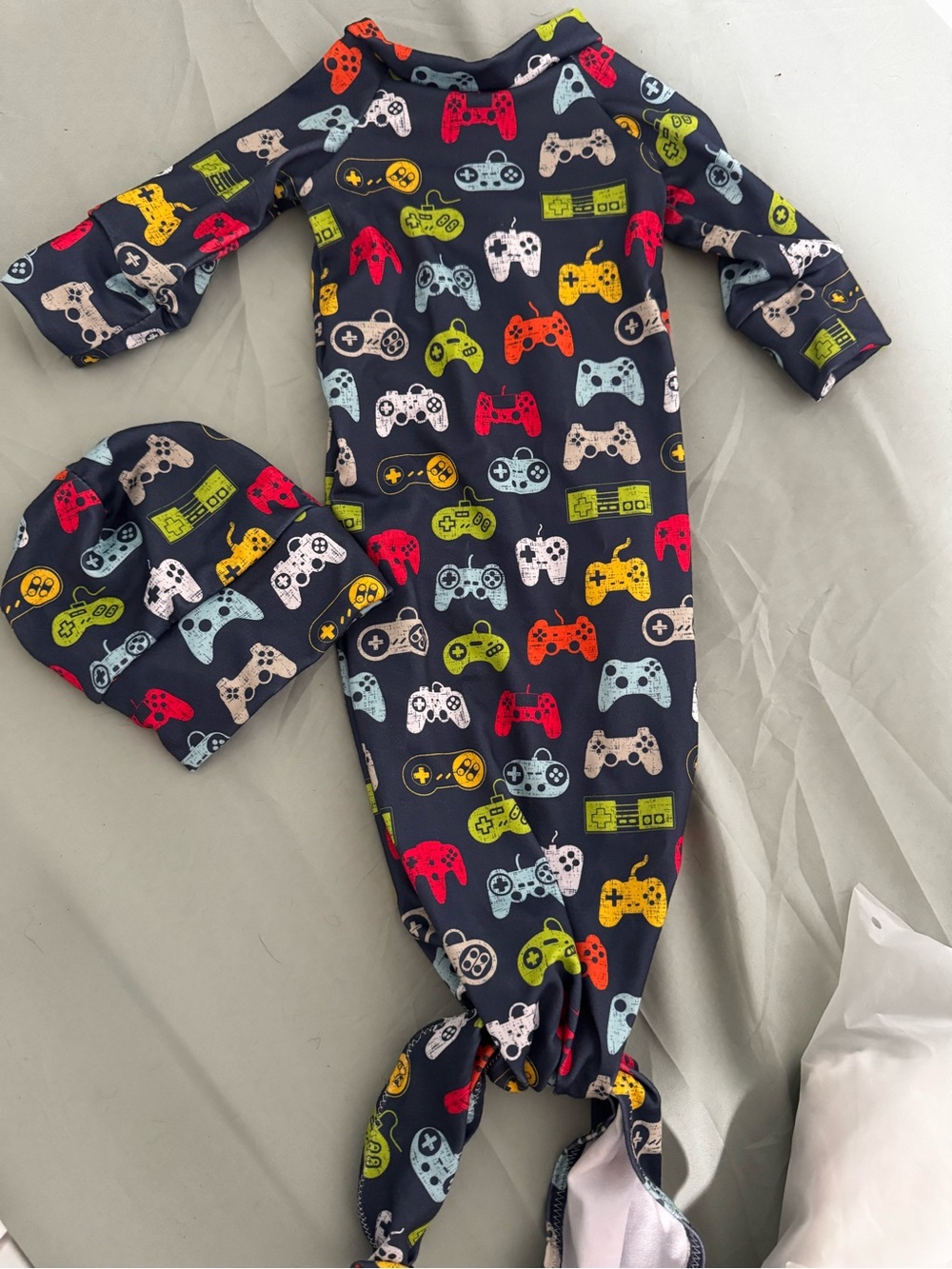 Unbranded Navy Video Game Controller Baby Gown with Hat